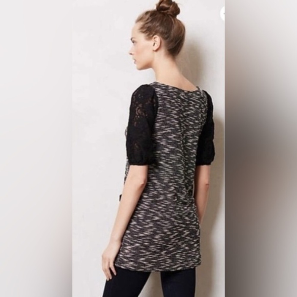 Anthropologie Postmark Black White Textured Tweed Knit Tunic Dress Lace Size S - Picture 3 of 11